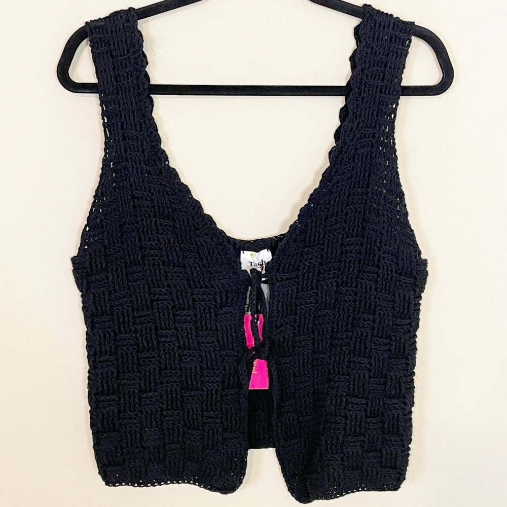 Tach New Handknitted Sleeveless Tie Front Crop Cardigan Top XL